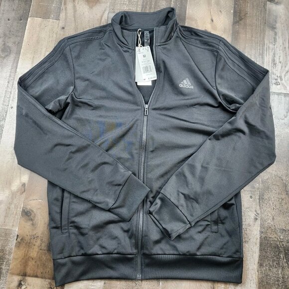Men's Adidas Size M Medium Tres Three Stripe Black Polyester Track Jacket - Picture 2 of 8
